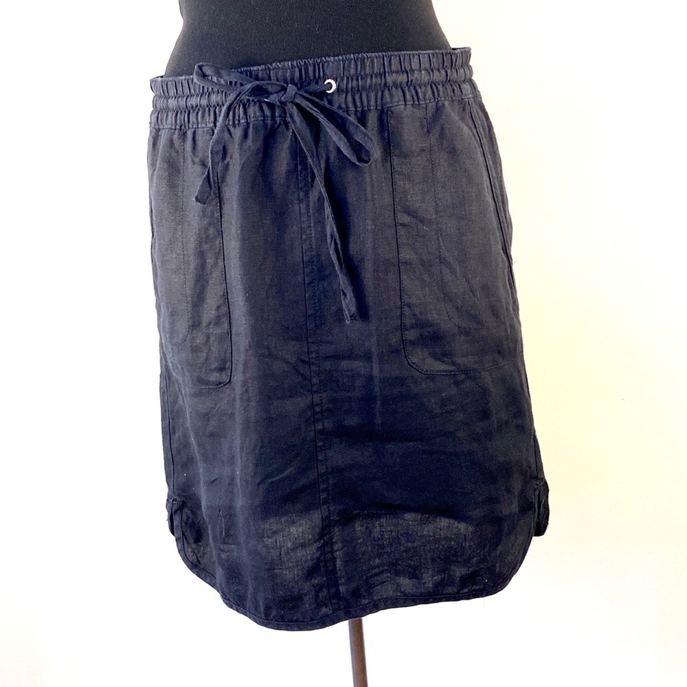 LORD and Taylor linen skirt navy blue slits scalloped hem pockets size small